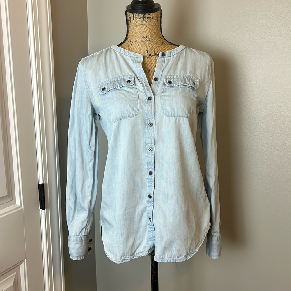 LOFT Light Blue Button-Up Top